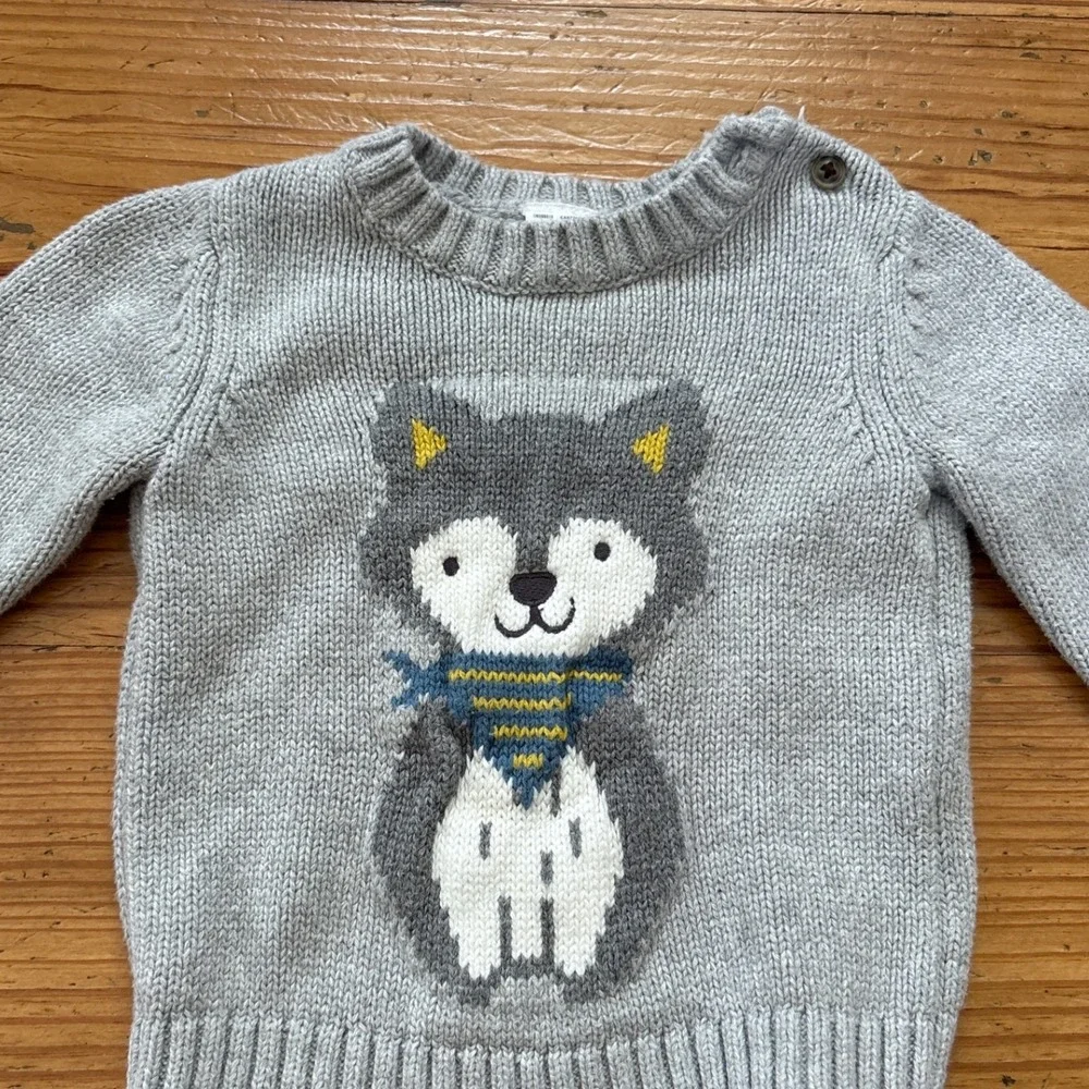Carter's Wolf Sweater Baby Boy Gray Intarsia Knit Animal SIZE‎ 6M